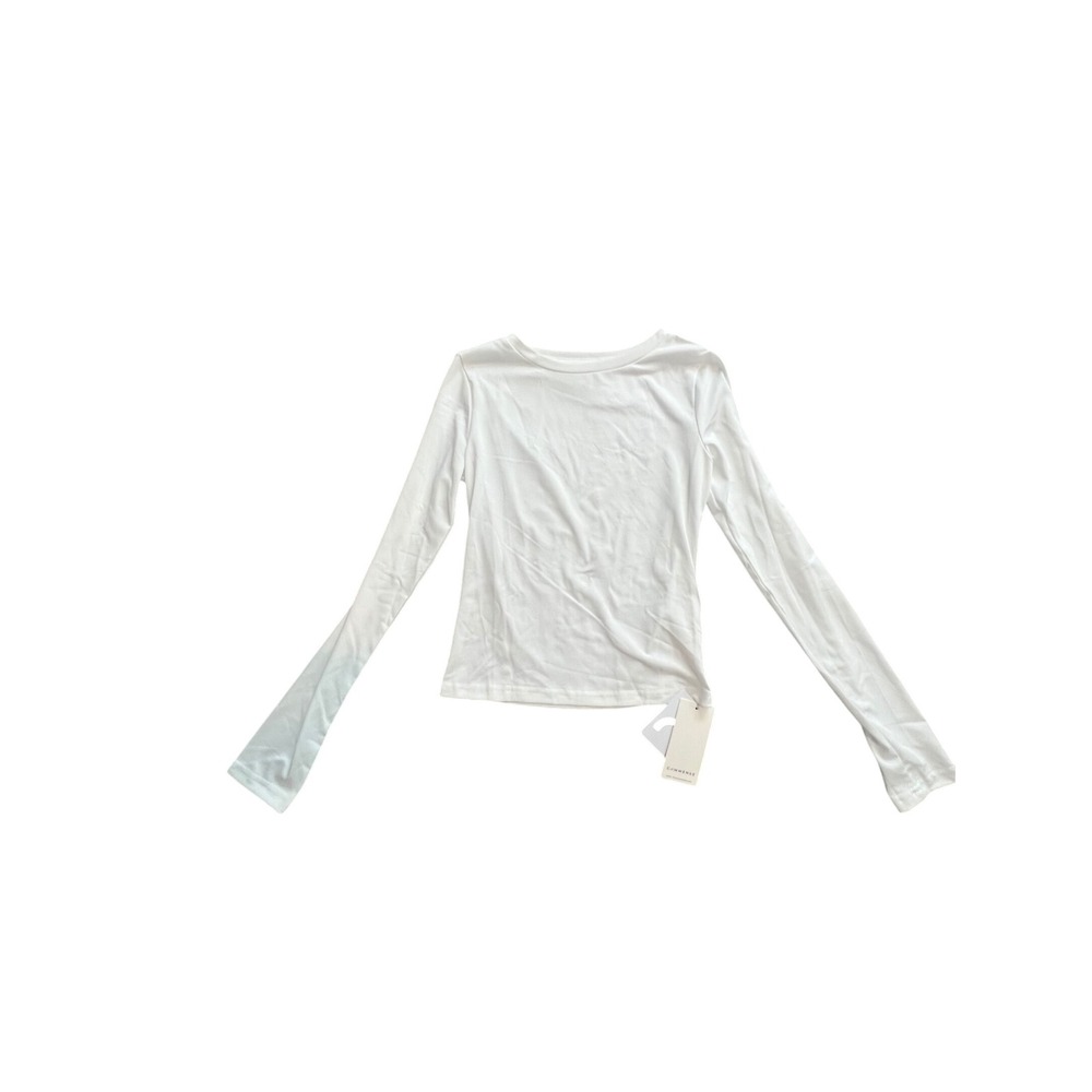 Long Sleeve Top Fitted Tee‎ Basic White Size S